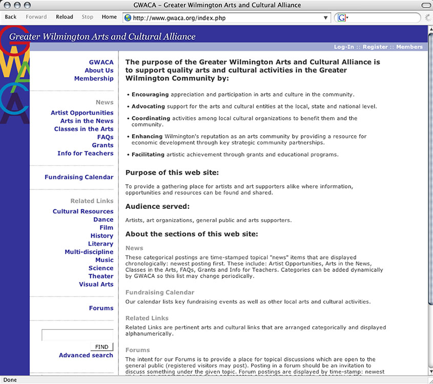 Greater Wilmington Arts and Cultural Alliance (GWACA) website